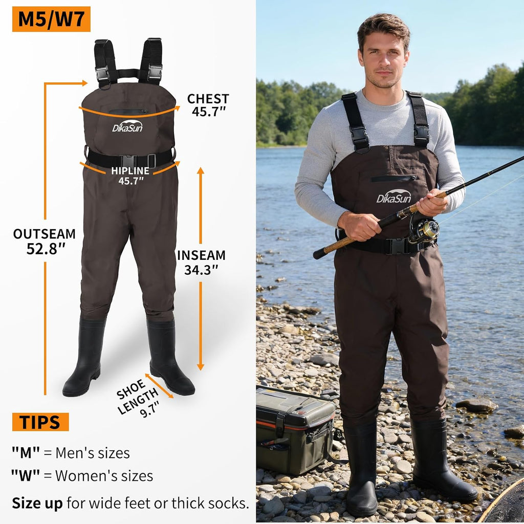 Fishing Waders for Men & Women, Waterproof 2-Ply Nylon/PVC Chest Wader with Boots for Outdoor Sizes 4-13 Bootfoot