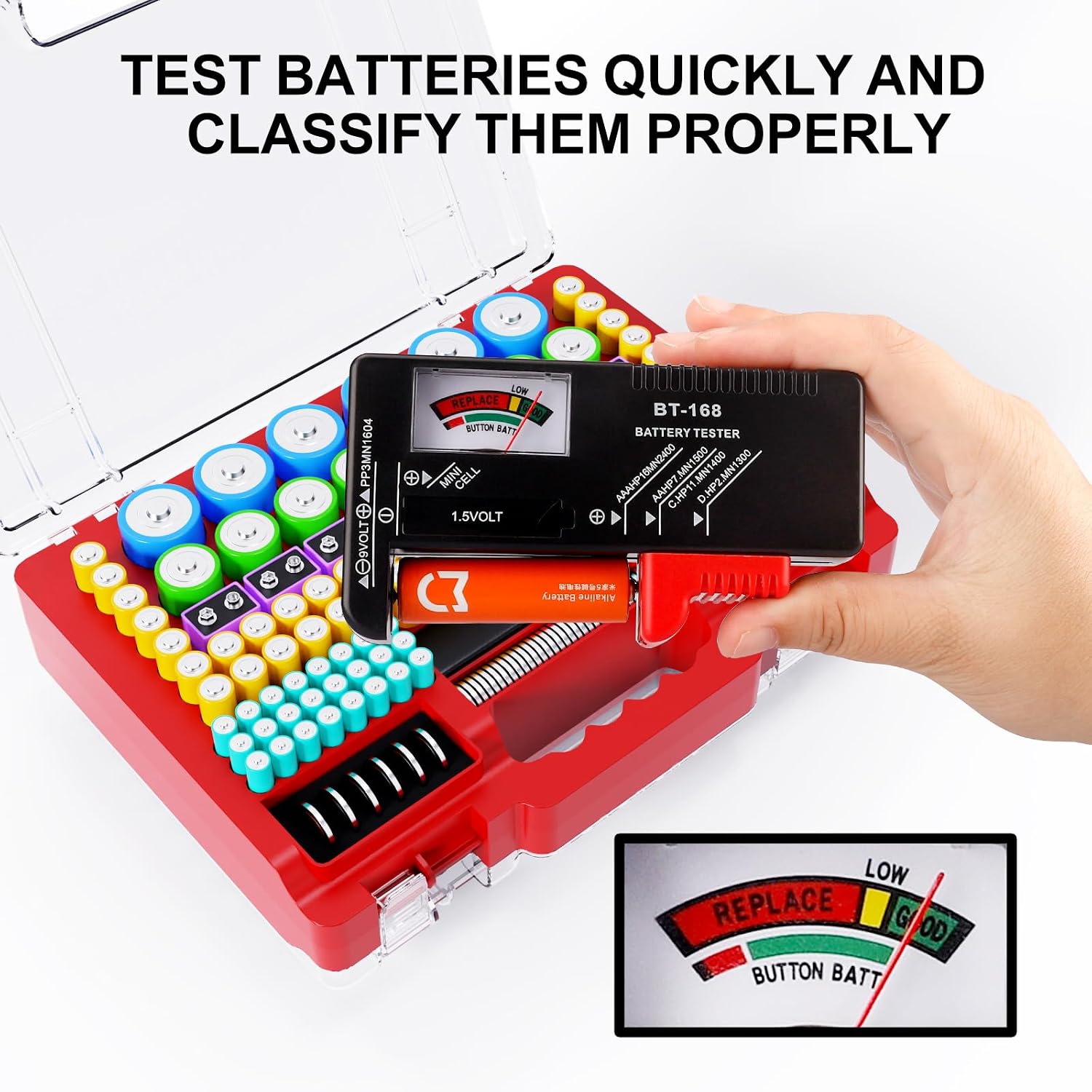 Battery Organizer Storage Holder Box Case with Tester, Ultra-Large 262+ Batteries Container with Double-Sided, Holds