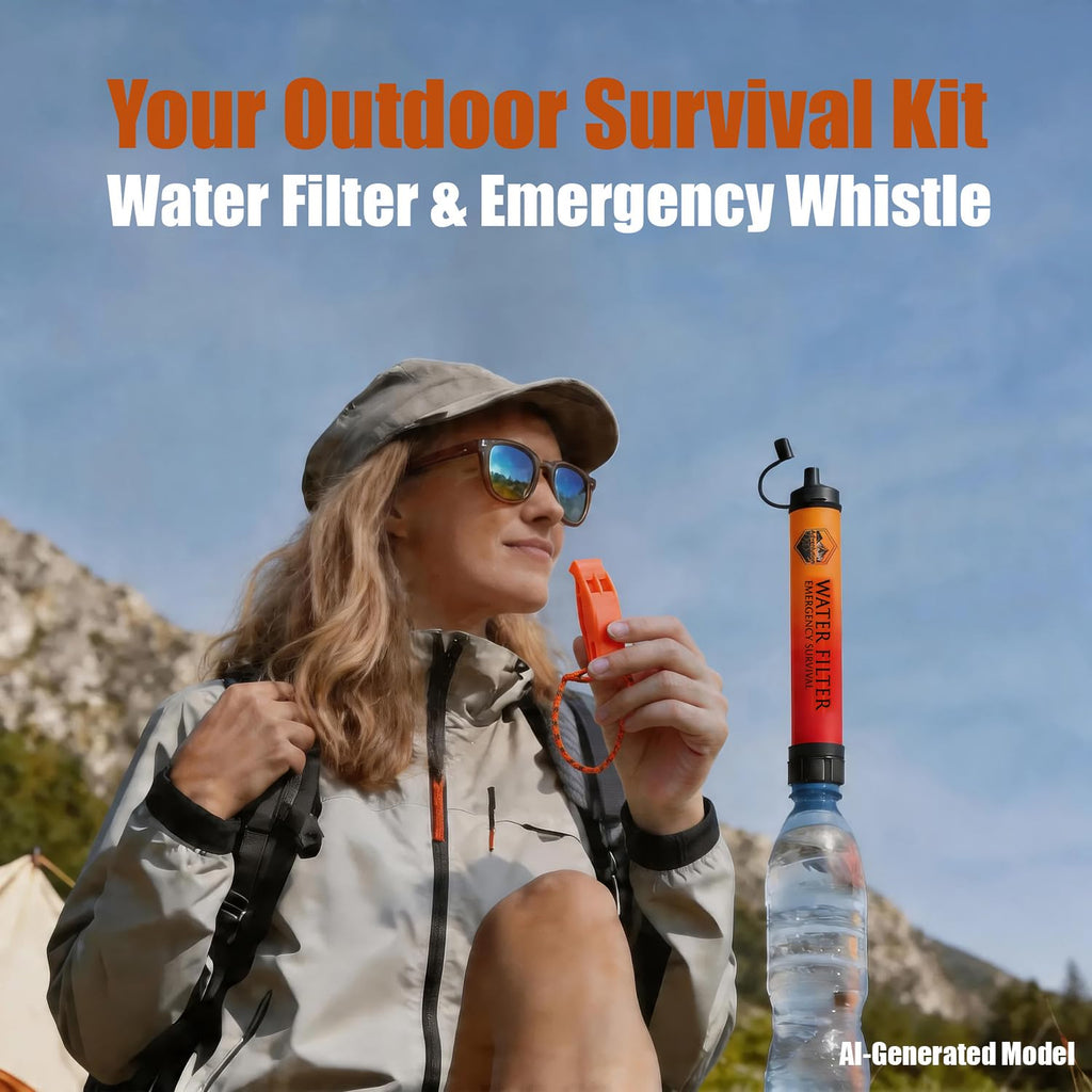 5-Pack Personal Water Filter Straw with Emergency Whistle, Portable Reusable Survival Filter for Family Camping