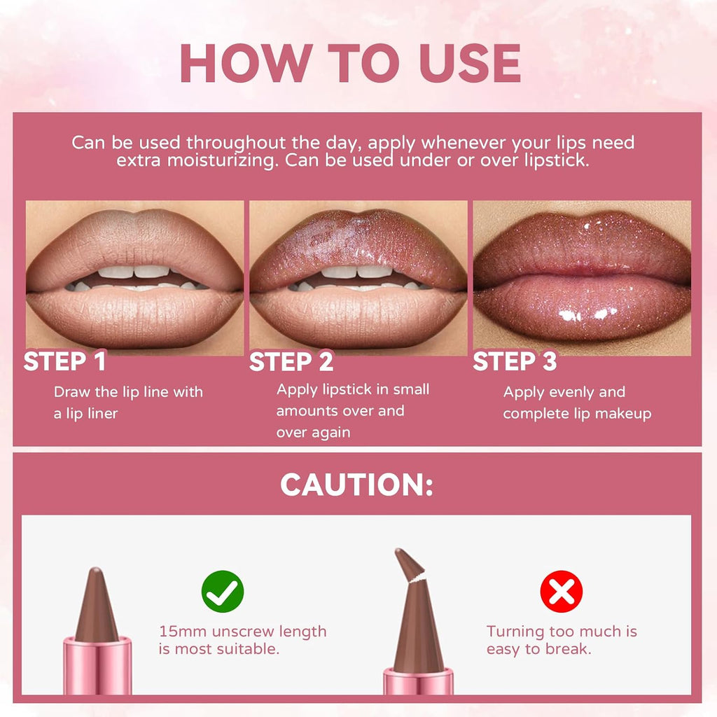 Gradient Lip Liner and Gloss Lip Combo Set, Long Lasting Light Brown Matte Lipstick Crayon Lip Liner Pencil