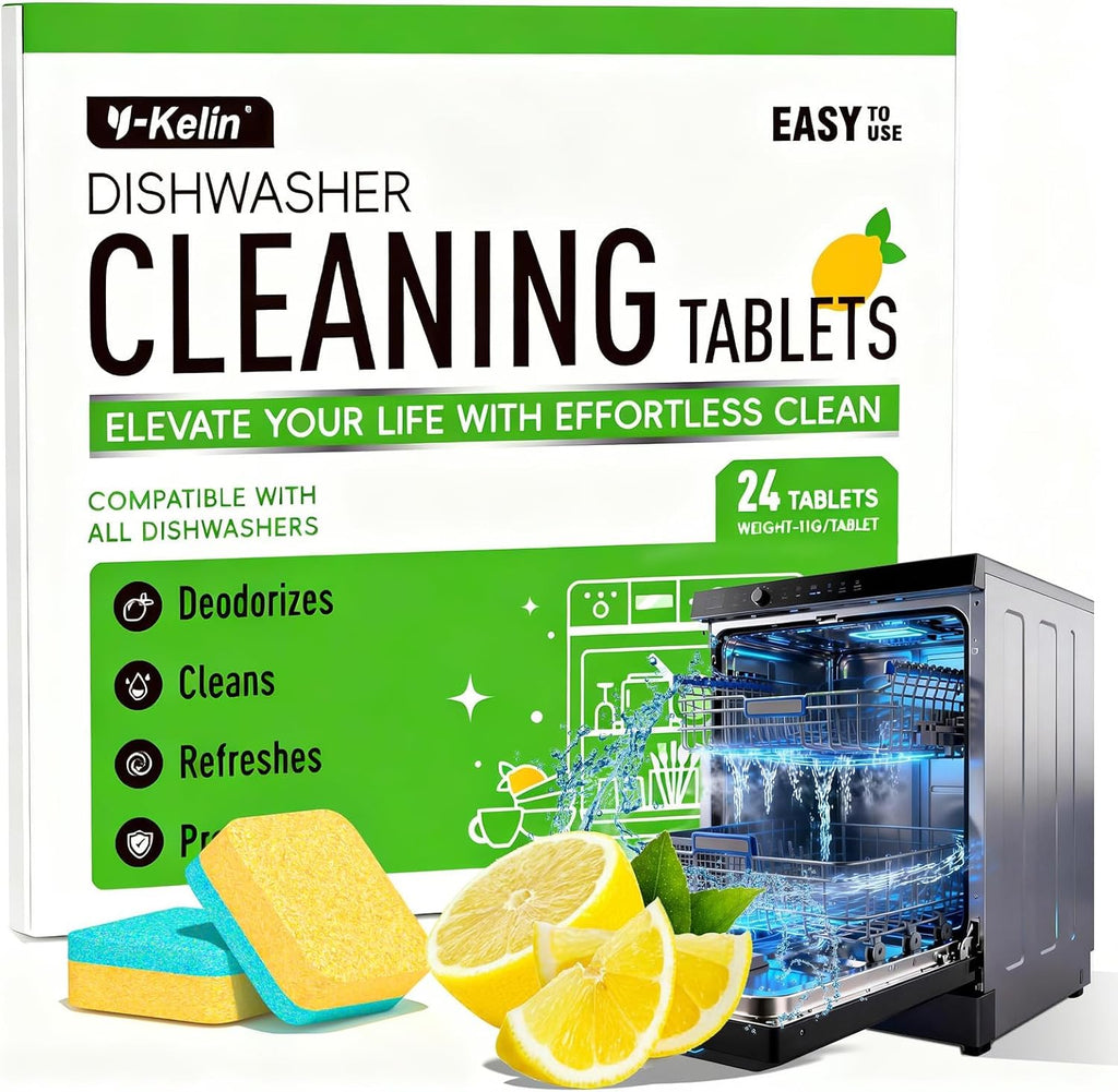 Dishwasher Cleaner and Deodorizer Tablets, Dishwasher Cleaning Tablets 24 Pack - Helps Remove Limescale & Odor