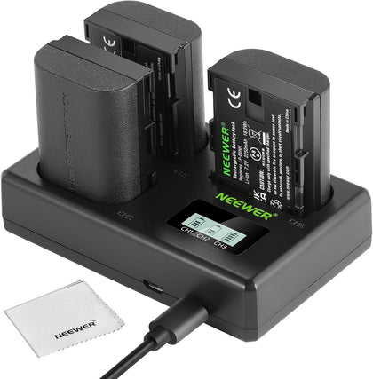 Replacement Battery and Charger Set for LP-E6NH | 2250 mAh Replacement Battery, Triple Slot USB Charger, Compatible