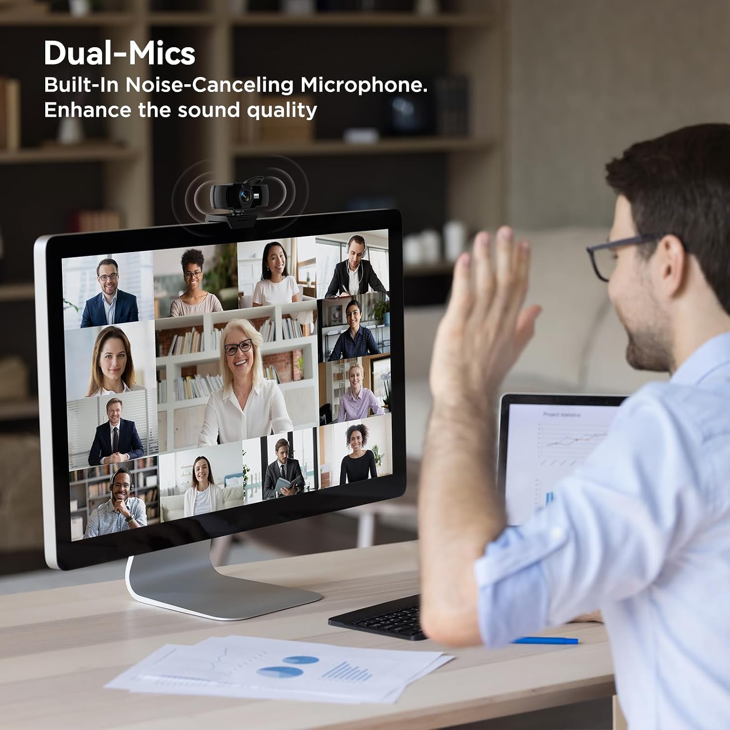 Full HD 1080P Webcam with Dual Microphones & Privacy Cover for PC, Desktop, Laptop, Plug&Play USB Computer Camera