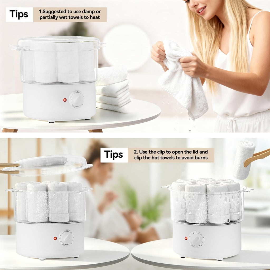 Mini Hot Towel Warmer - 1 min Steam & 60℃ in 20mins, Towel Steamer for Facials/Barber/Massage, Portable 2.4lbs Small