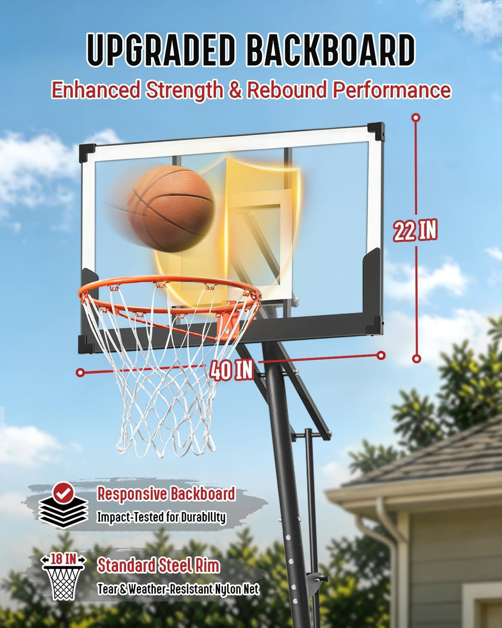 Basketball Hoop 40Inch Shatterproof Backboard, 3.4-10FT Height Adjustable, Rust-Resistant Poolside Goal with