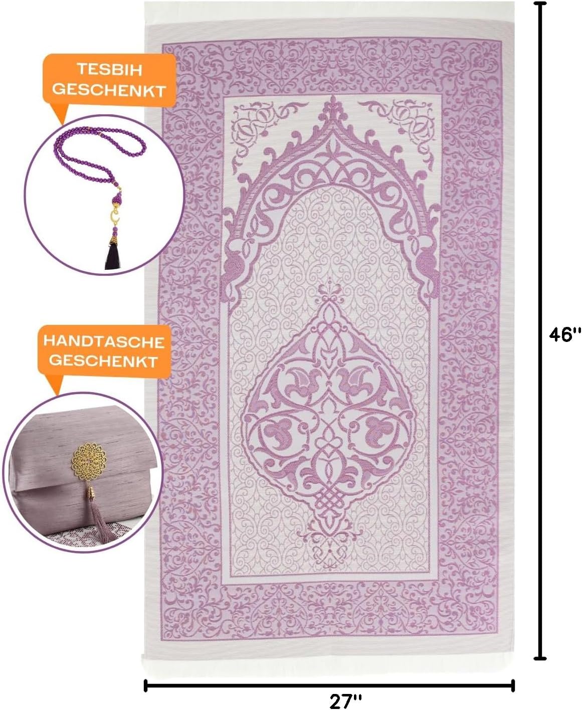 Muslim Prayer Rug with Tasbih and Portable Bag, Muslim Gift for Women Men, Mubarak Islamic Box, Soft Mat Islam Gifts