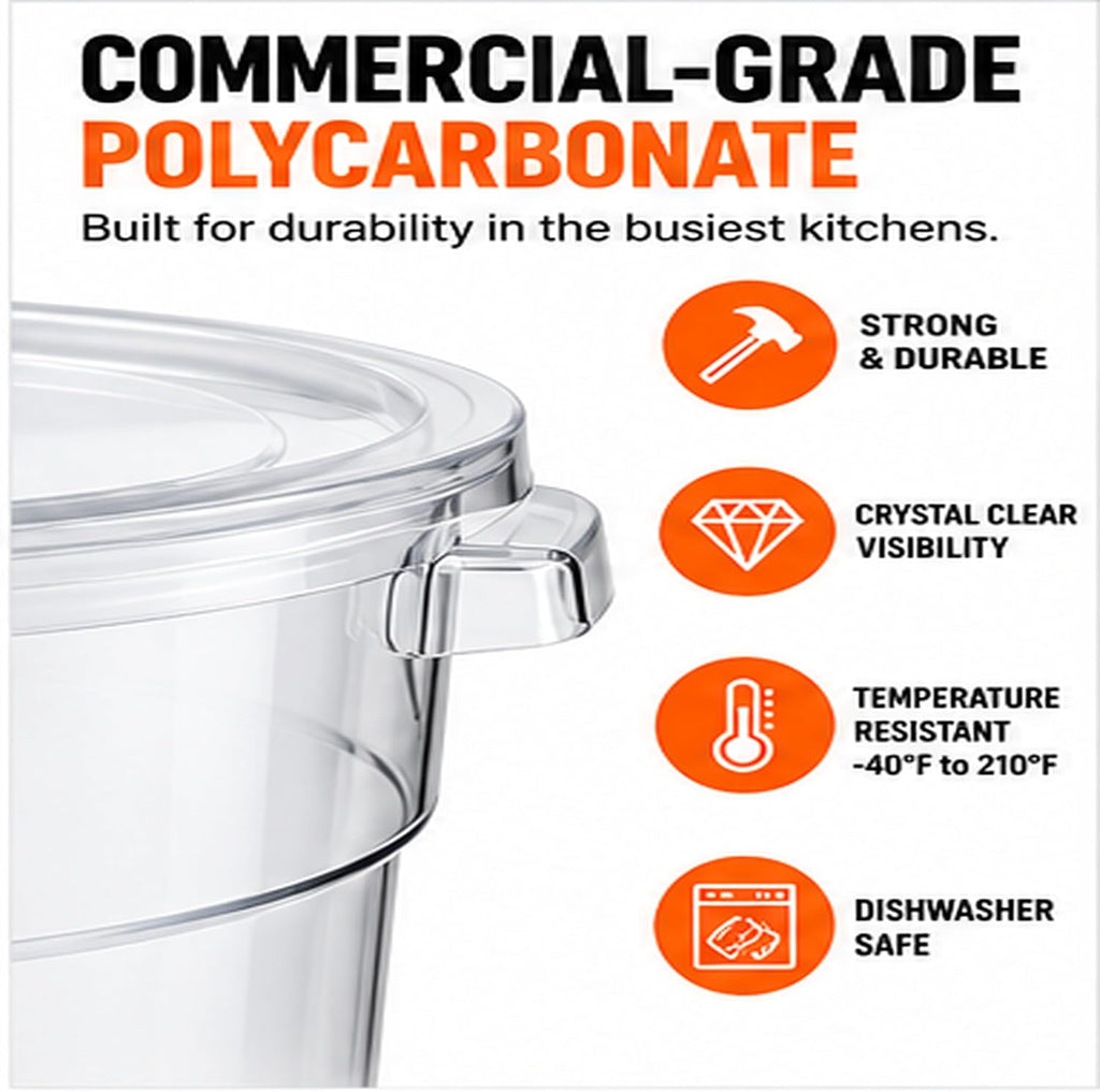 12 Qt Commercial Food Storage Container with Lid – Clear Polycarbonate Round Container, Stackable, NSF-Style