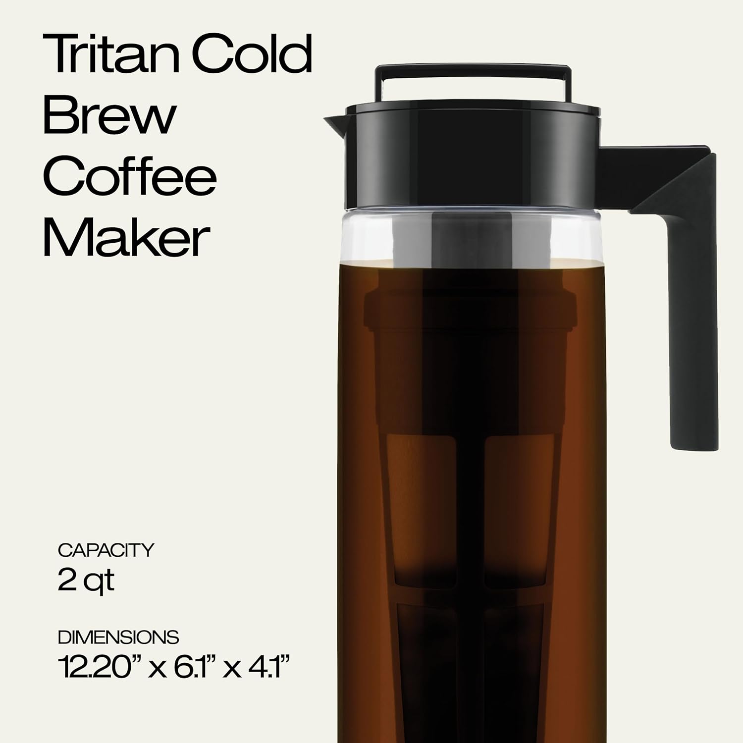 Deluxe Cold Brew Coffee Maker - BPA-Free Tritan Pitcher with Airtight Leakproof Lid, Silicone Grip Handle, Fine-Mesh
