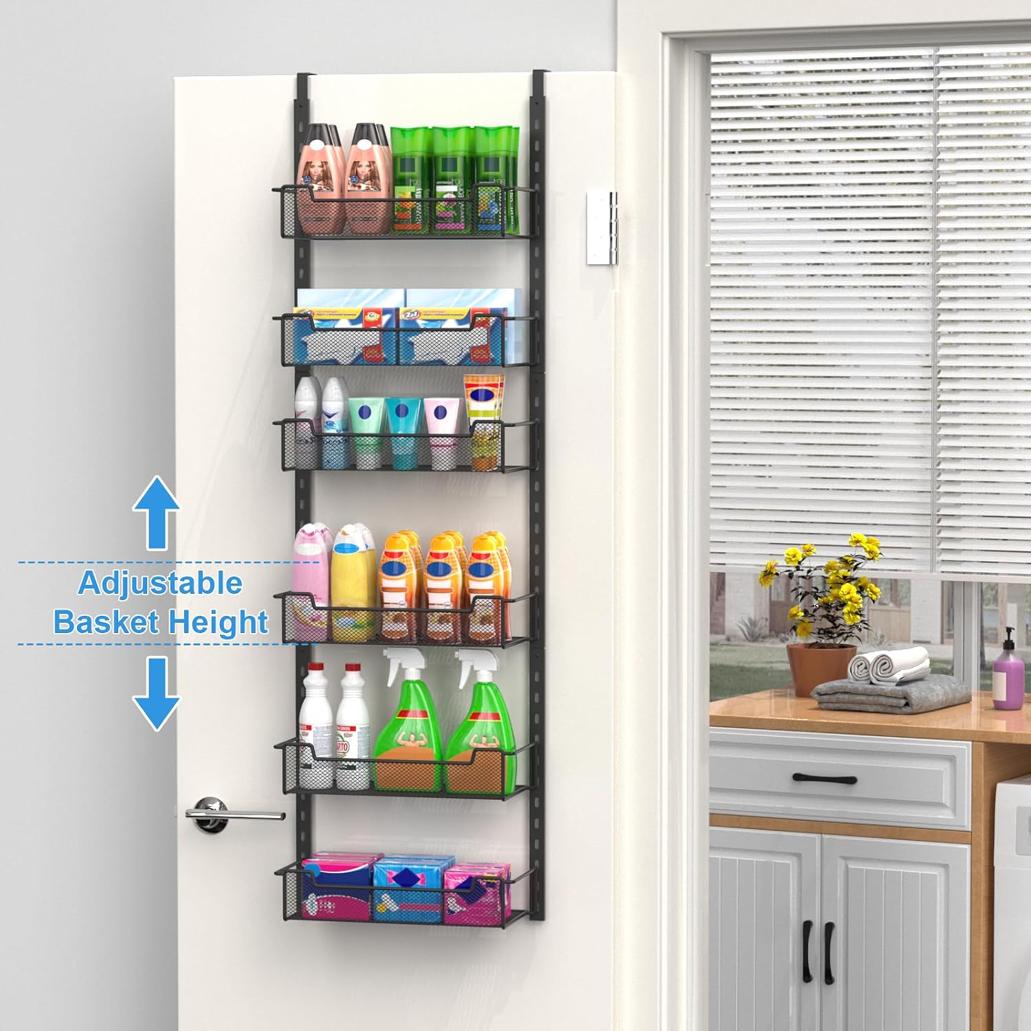 12.3" W Narrow Over the Door Pantry Organizer, 6-Tier Over the Door Organizer with Adjustable Basket, Pantry Door