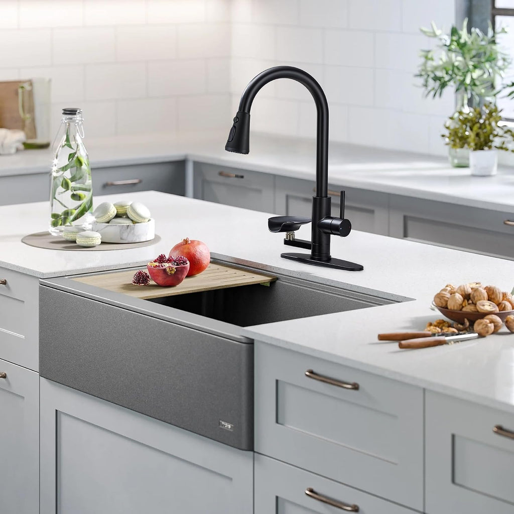 Kitchen Faucet with Cup Washer Single Handle Pull Down Kitchen Sink Faucet with Glass Rinser Matte Black Pull Sink