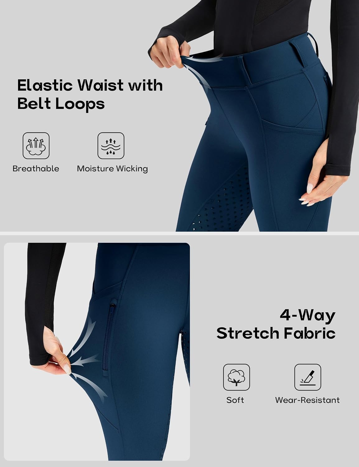 Women's Horse Riding Pants Full Seat Equestrian Breeches High Waist Horseback Riding Tights with Pockets