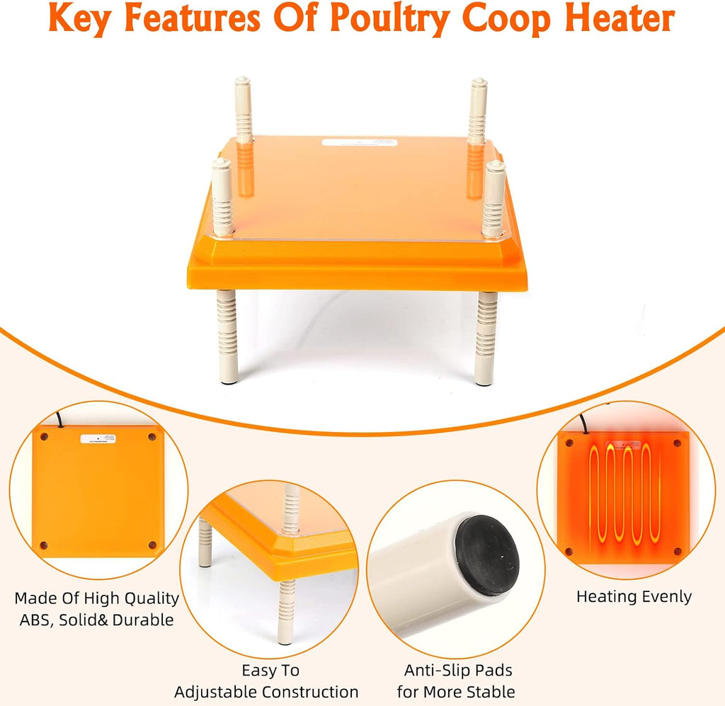 Brooder Heater for Chicks Height Adjustable: Heating Plate with Easy- Cleaning Plate Poultry Coop Warmer 10" x 10"
