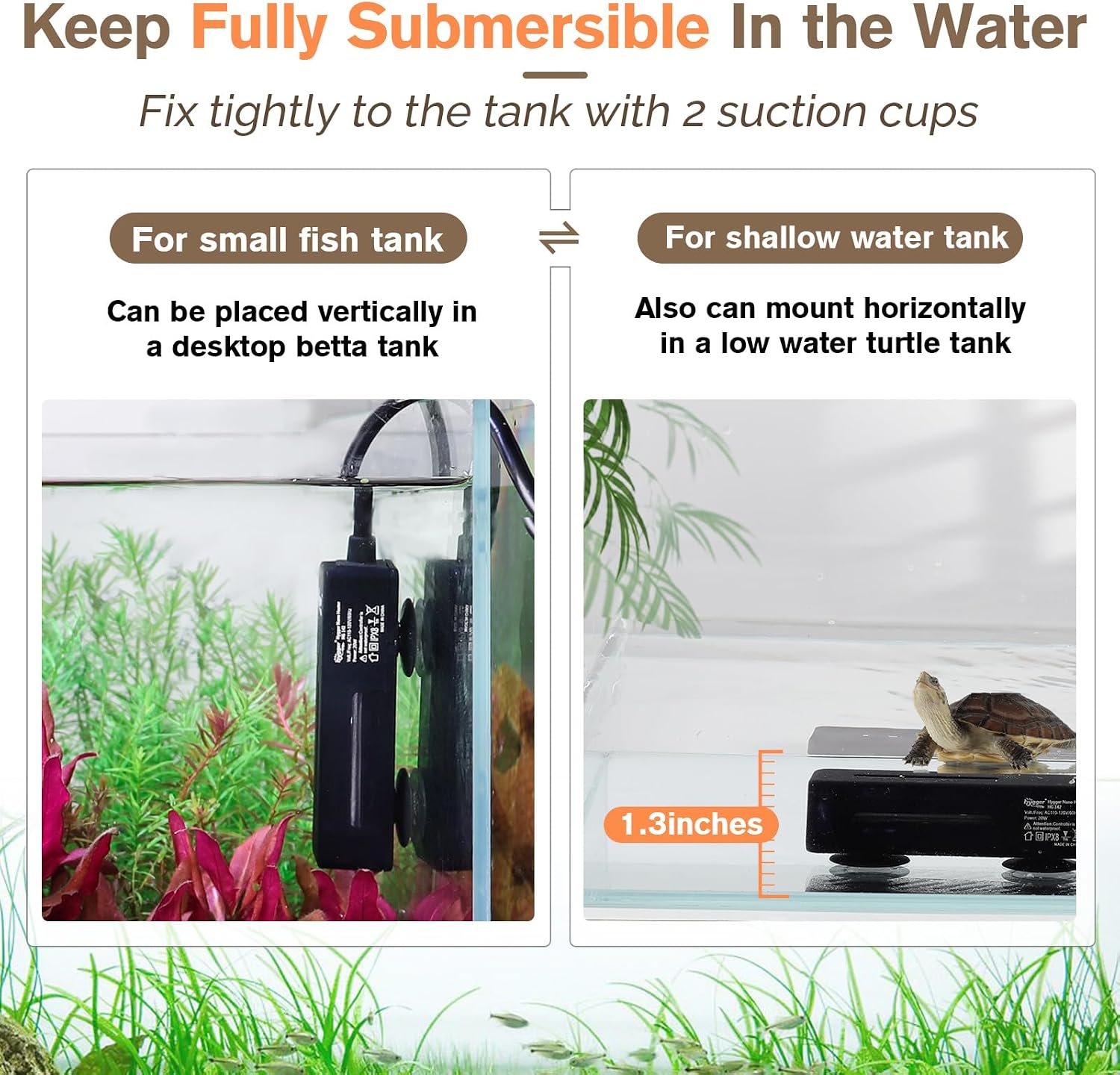 Mini Fish Tank Submersible Heater 20W for 1-5 Gallons Desktop Betta Aquarium Heater with Digital Display Controller