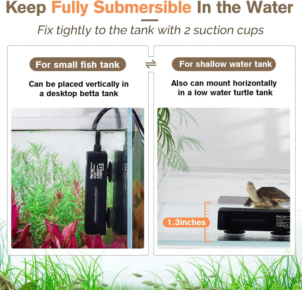 Mini Fish Tank Submersible Heater 50W for 5-10 Gallons Small Betta Aquarium Heater with Digital Display Controller