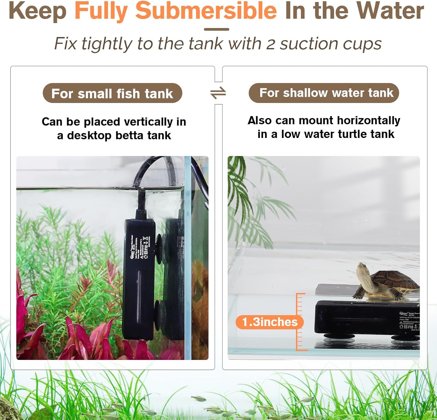 Mini Fish Tank Submersible Heater 50W for 5-10 Gallons Small Betta Aquarium Heater with Digital Display Controller
