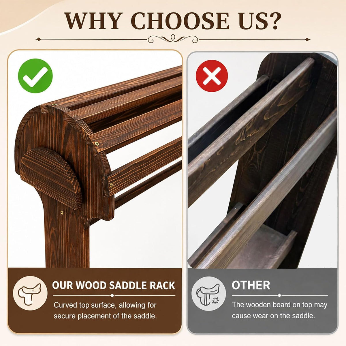 Large Wood Saddle Rack with Curved Top Surface, for Horse Tack Organizers
