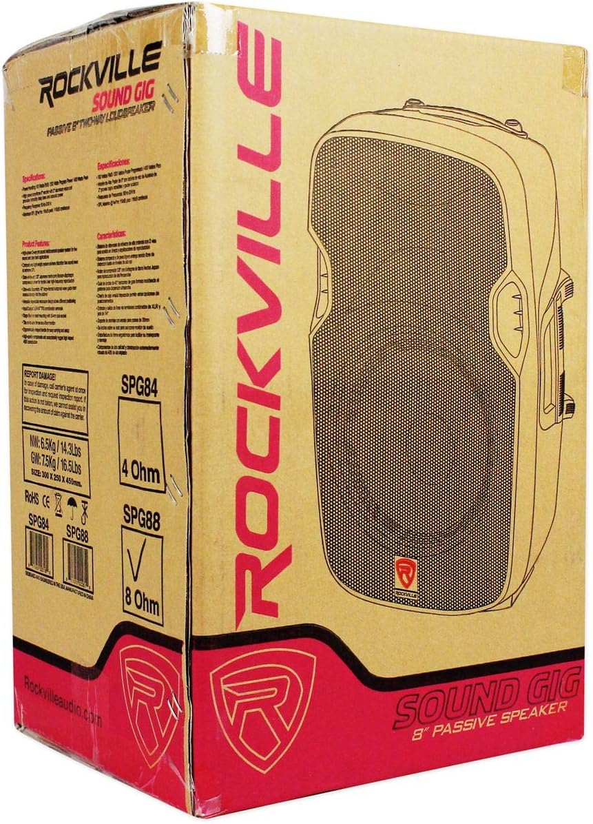 SPG88 8" Passive DJ PA Speaker, ABS Cabinet, 8 Ohm | 400W Peak, Lightweight 12 lbs, Speakon Input/Output, 100W RMS