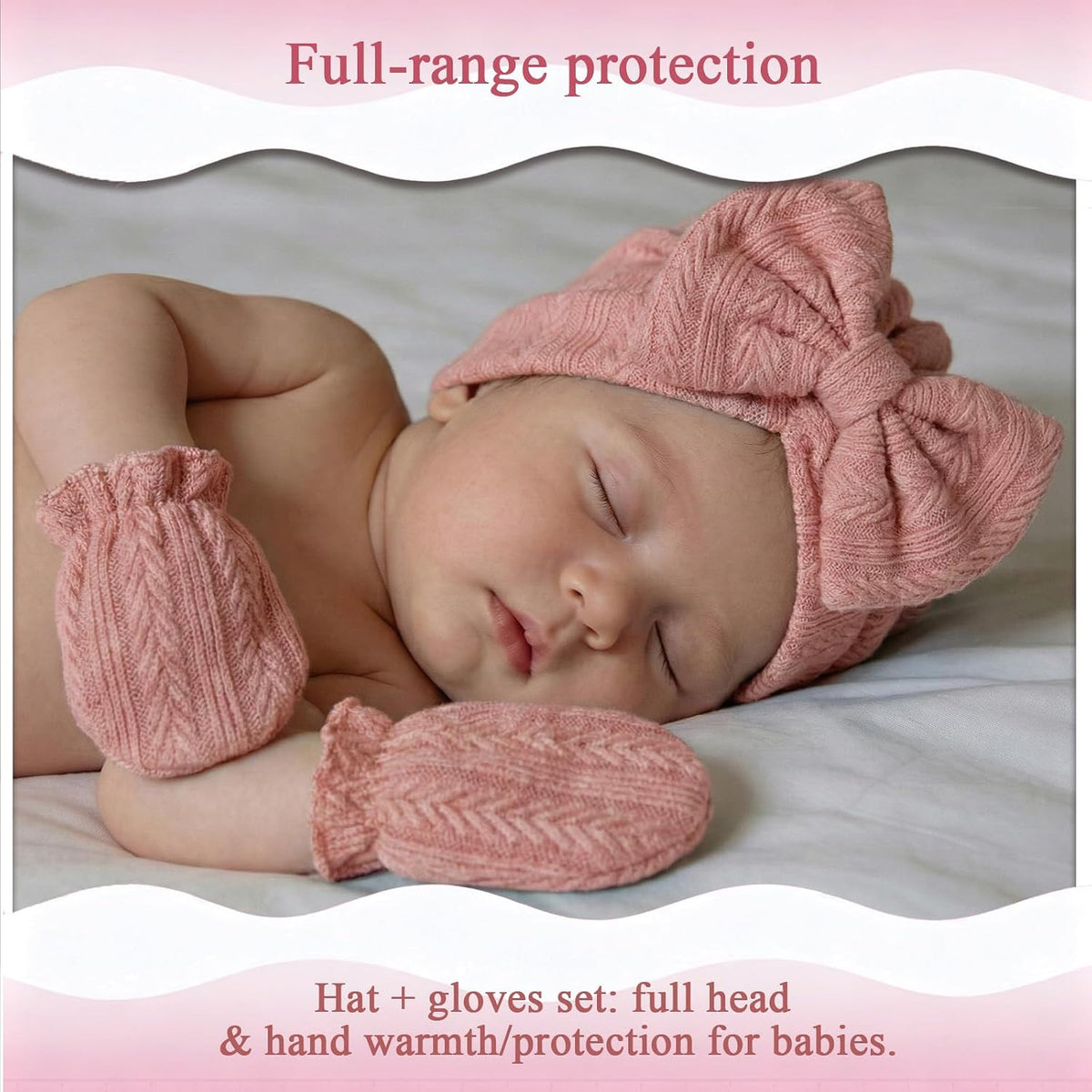Newborn Baby Girl Hats Mittens Set Cotton for Infants 0-6 Months