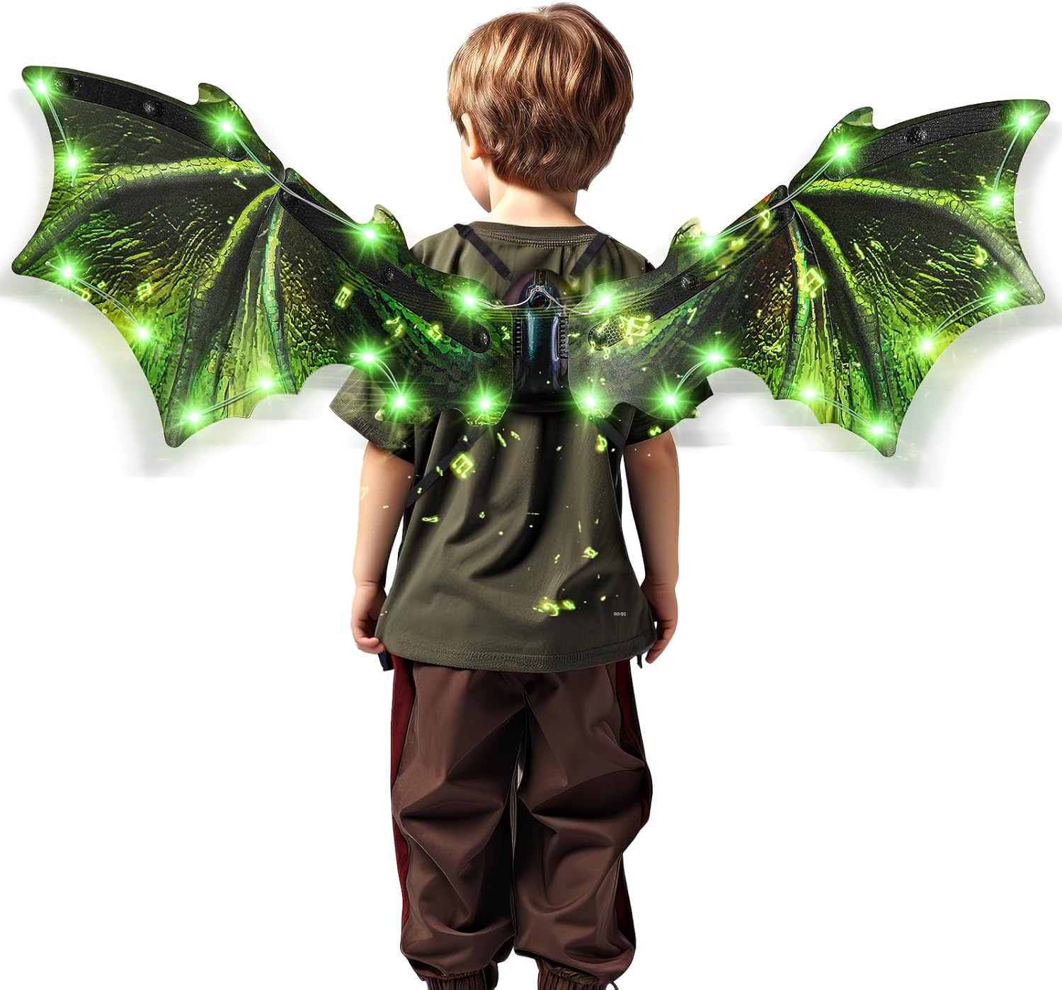 Electric Dragon Wings, Kids Dinosaur Costume Wings with LED Light & Music, Halloween Dino Dress-Up Costumes for Boys