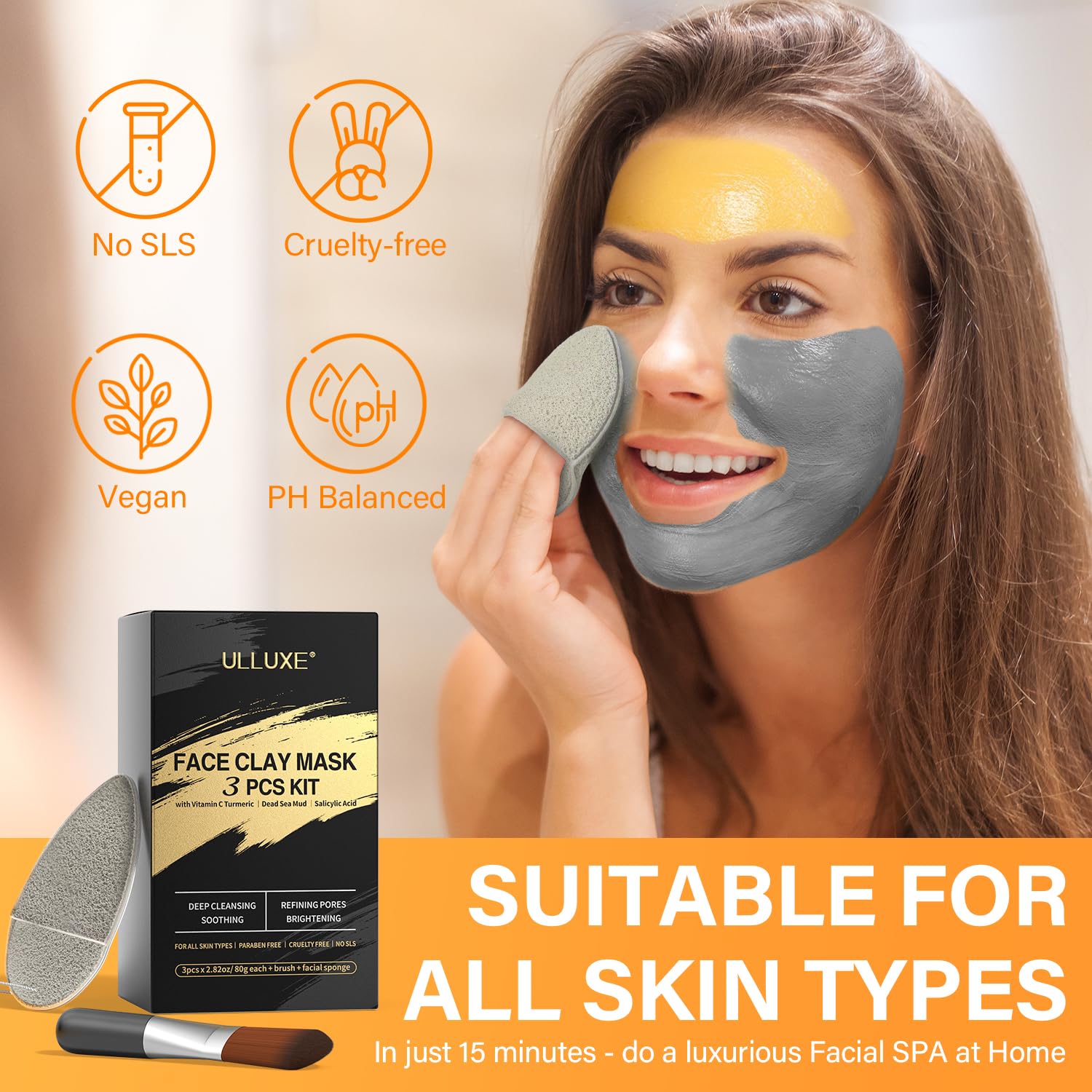 Facial Clay Mask Set - Vitamin C Turmeric Face Mask, Dead Sea Mud & Salicylic Acid (BHA) Mask for Pore Cleansing