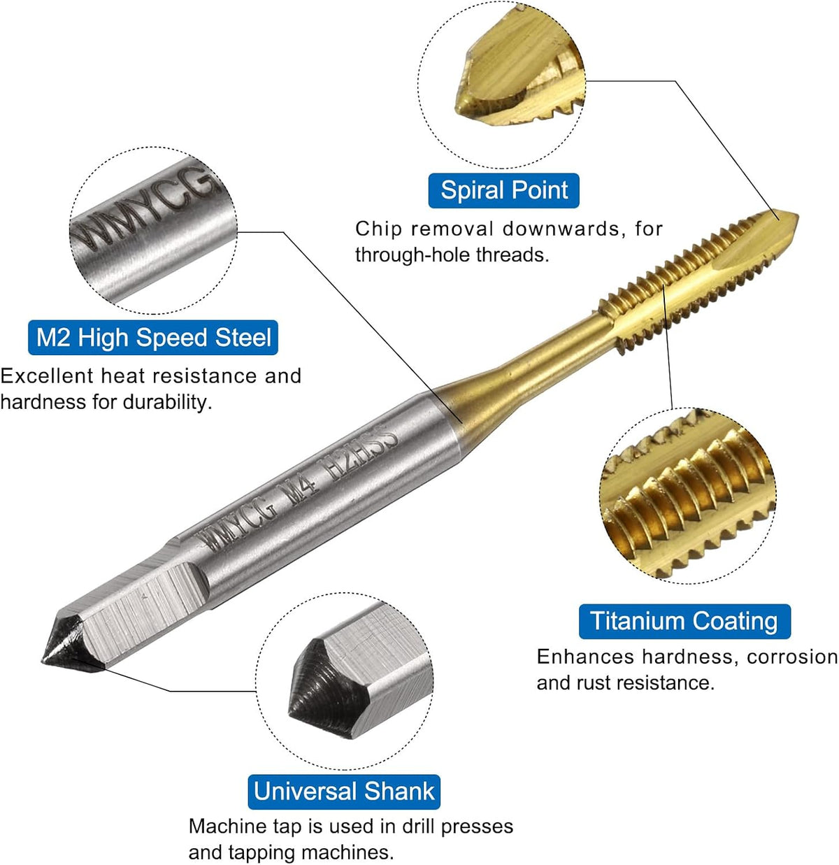 uxcell Metric Tap & Drill Bit Set, 2pcs M4 x 0.7 Spiral Point Thread Taps and 2pcs 3.3mm Twist Drill Bits, Titanium Coated HSS6542 Screw Tapping Threading Tools