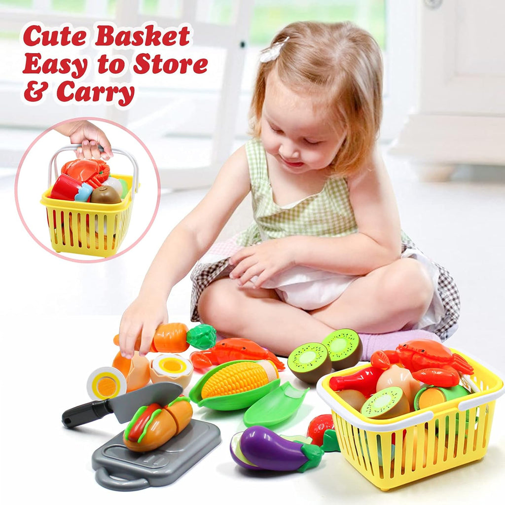 Kids Pretend Play Kitchen Toys Accessories Set, 32 Items Stainless Steel Toy Pots and Pans Sets w/ Rack Organizer