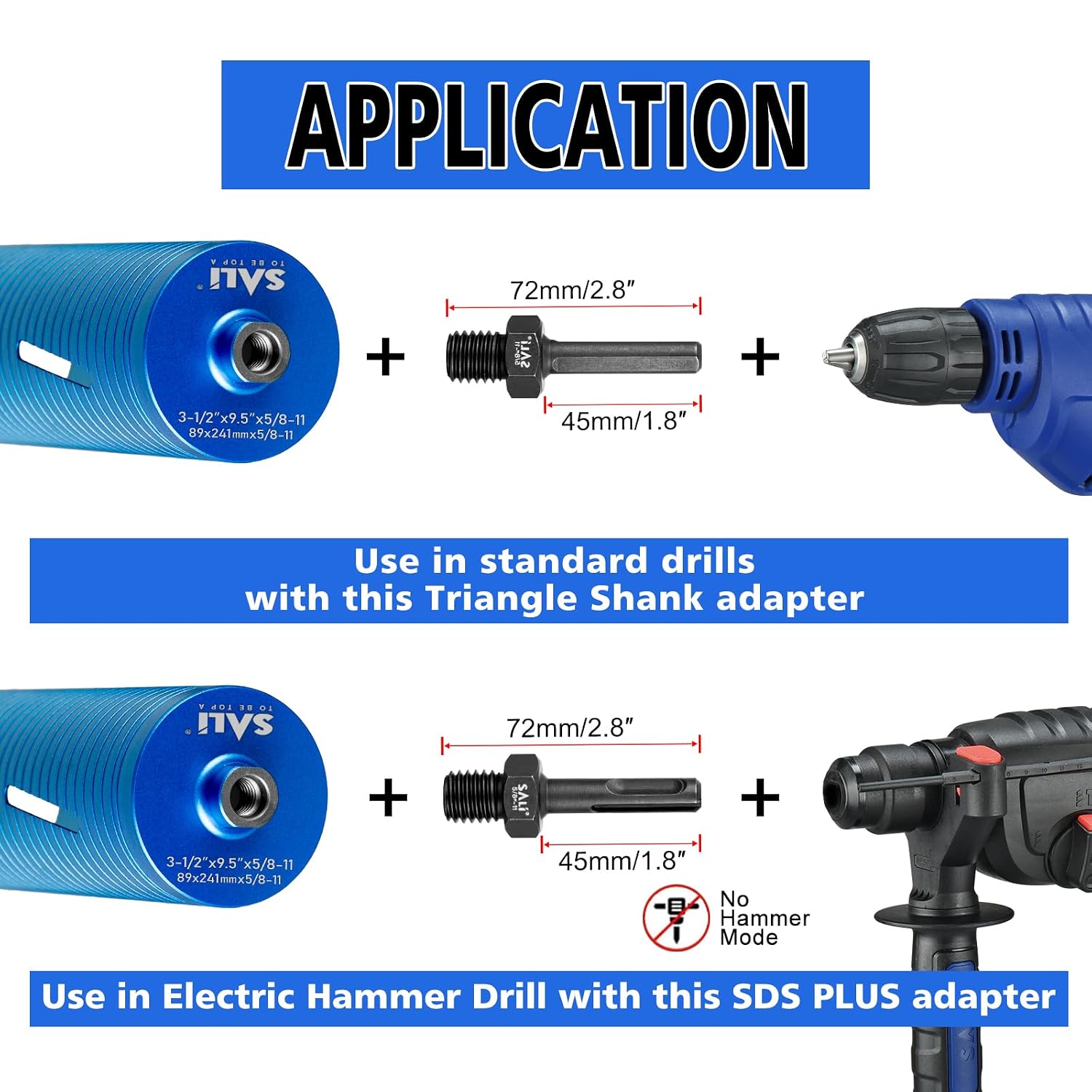 Diamond Core Drill Bits 1" Diameter 10"/254mm Drilling Depth 5/8-11" Thread Core Bit Turbo Laser-Welded Segments for