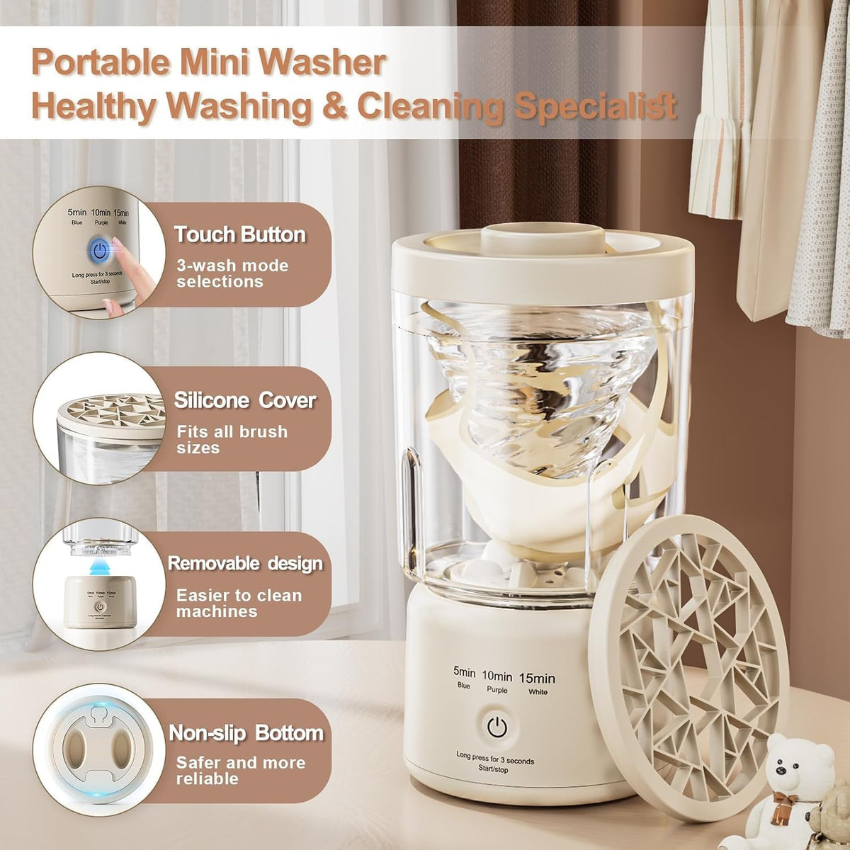 Portable Mini Washing Machine, Rechargeable Underwear Washing Machine Makeup Brush Cleaner Machine Small Clothes Mini