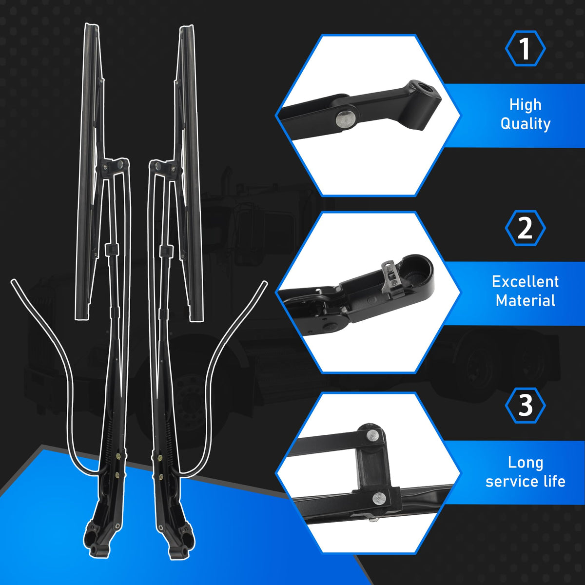 Front Windshield Wiper Arm Kit Compatible with Kenworth 07-20