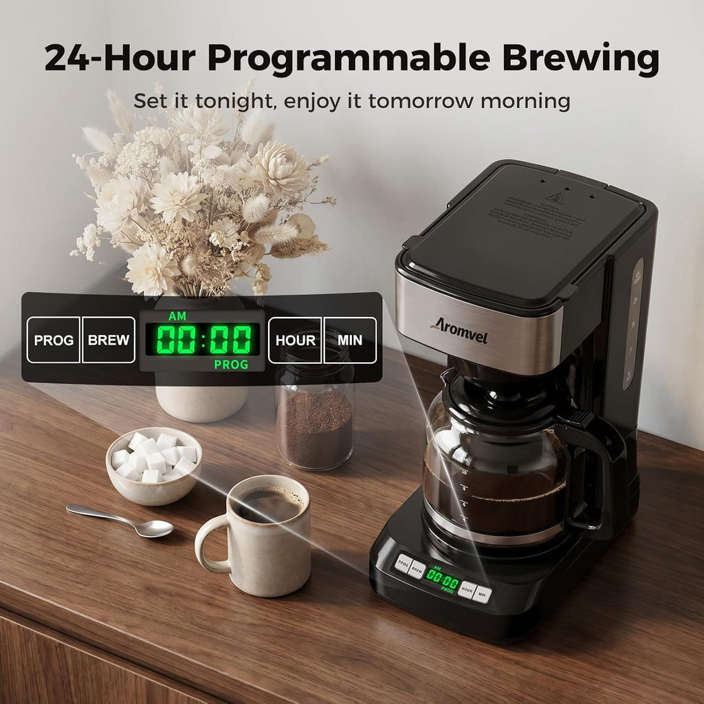 12 Cup Programmable Coffee Maker, 24-Hour Delay Brew, Drip Coffee | Large 1.8L Water Tank, Drip Coffee Machine with