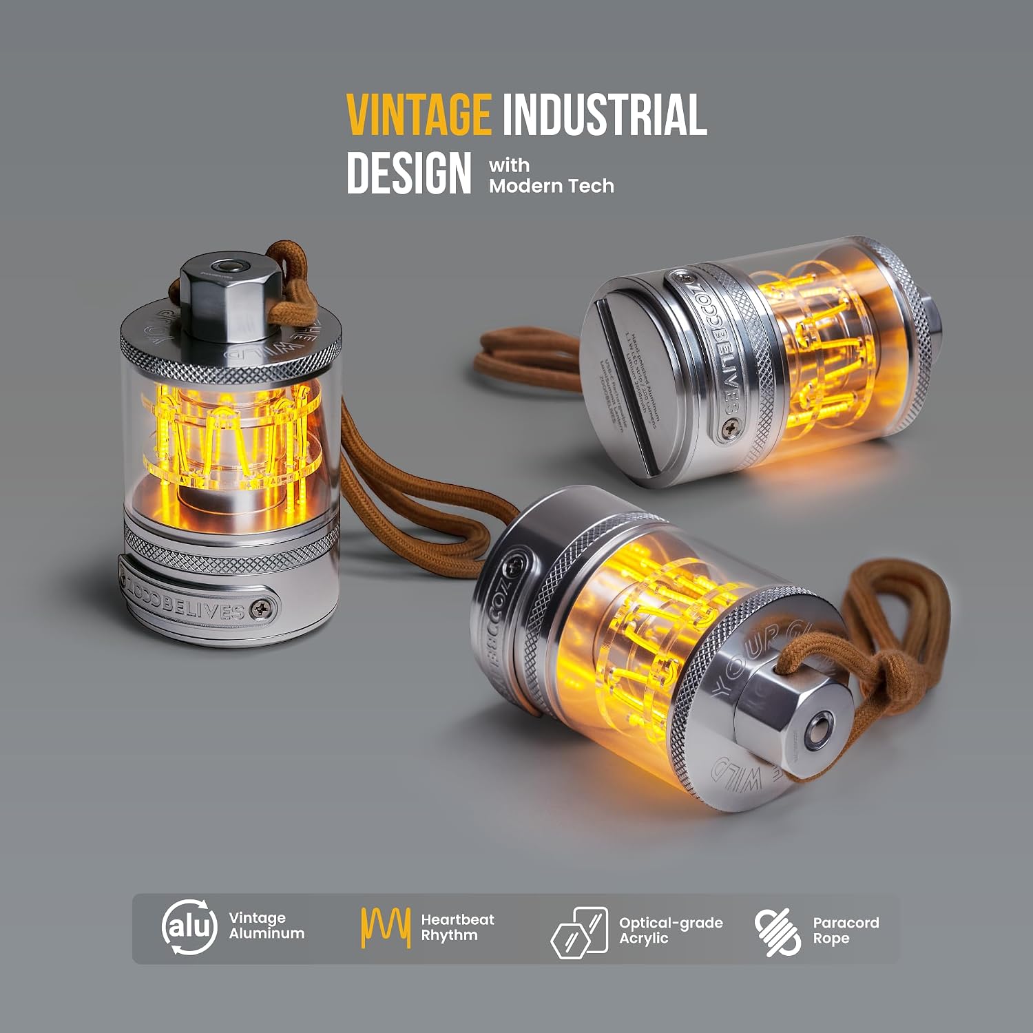 Vintage Aluminum Camping Lantern Light - Dimmable Warm Glow Lamp, Handcrafted Alloy, USB-C 72H Runtime, IPX4