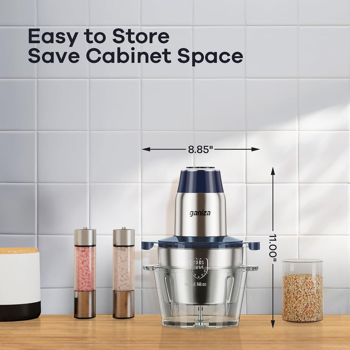 Food Processors with 2 Bowls, 450W Meat Grinder Vegetable Chopper | 2-Speed Electric Food Chopper with 8 Cup Glass &