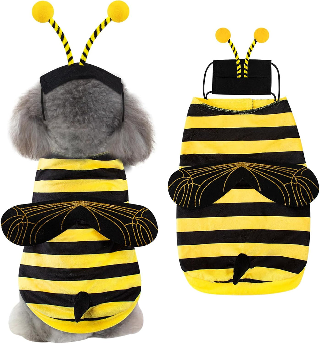 Bee Dog Costume Halloween Dog Costumes for Small Medium Dogs Cats, Bumblebee Pet Outfit with Antenna Hat Funny Pet