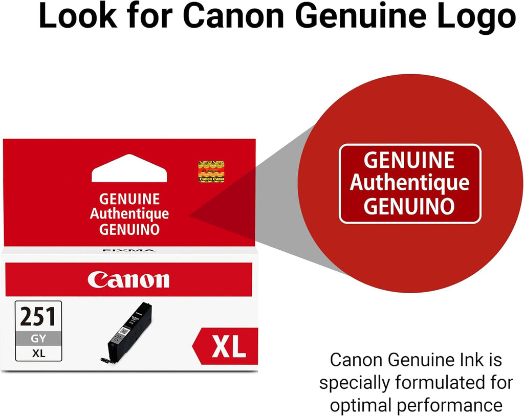 CLI-251XL Genuine Gray Ink Tank, Compatible with MG6320, MG7120, iP8720, and MG7520 Printers