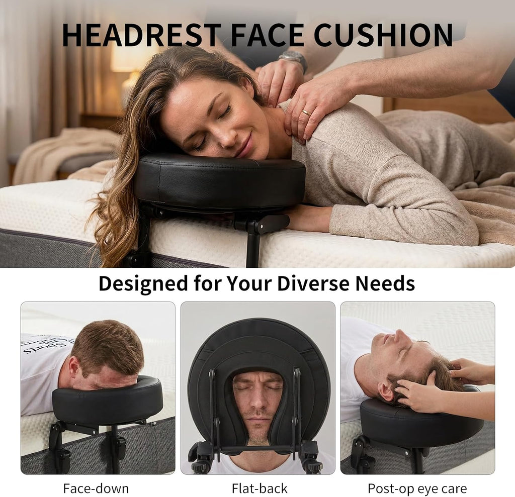 Massage Headrest for Bed,Adjustable Home Massage Face Cradle, No-Tools Assembly Massage Table Kit, Portable Face Down