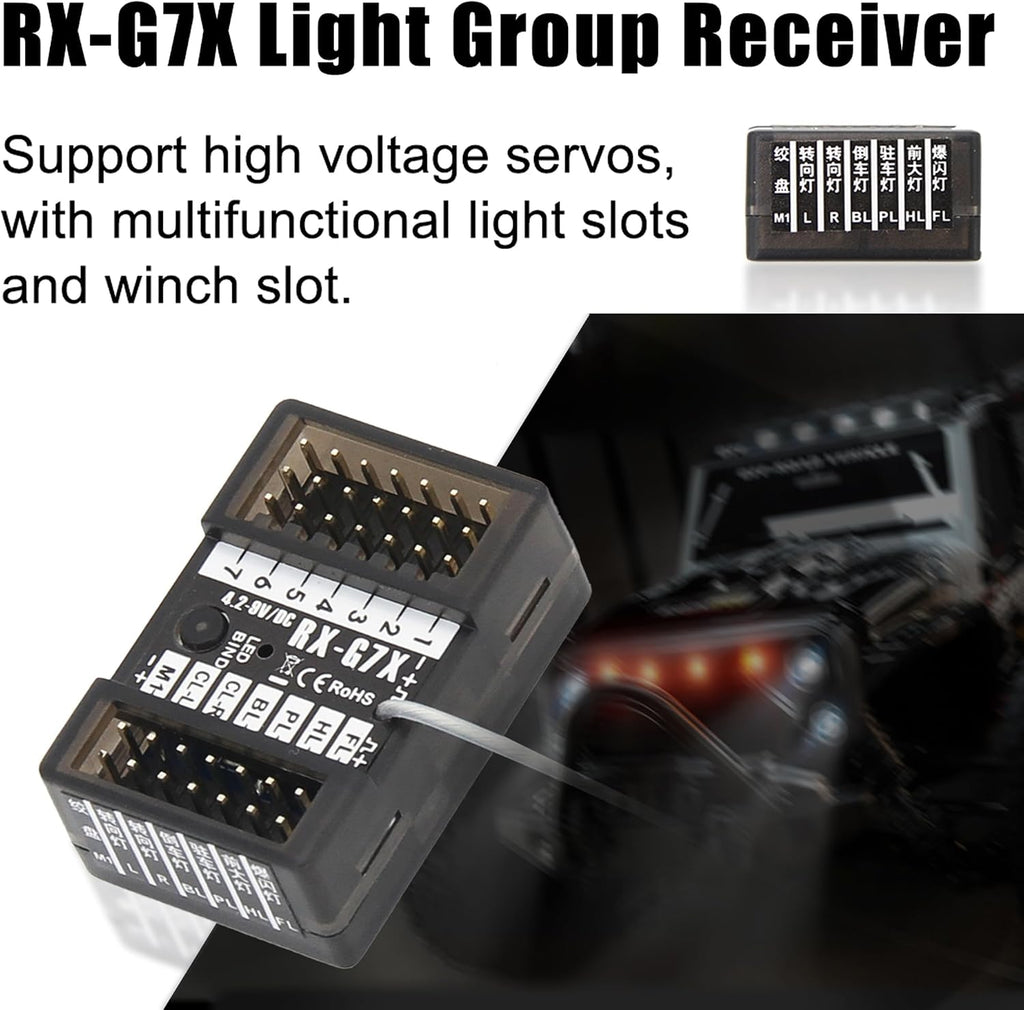 7 Channels RC Transmitter with Receiver Built-in Light Control System and 12LED Light Set, 2.4GHz Radio Remote
