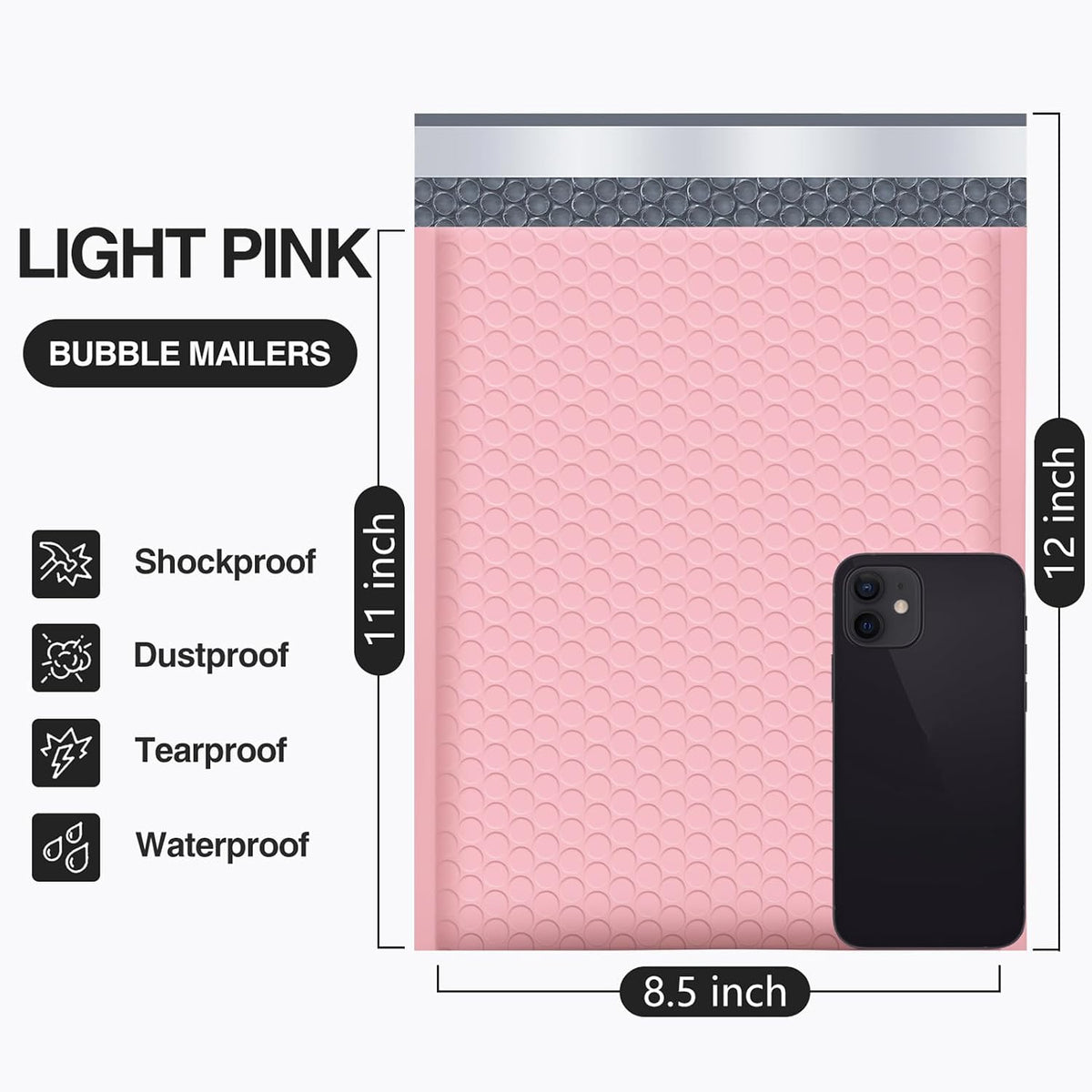 Bubble Mailers 8.5x12" 25 Pack Usable Size 8.5x11" Light Pink Padded