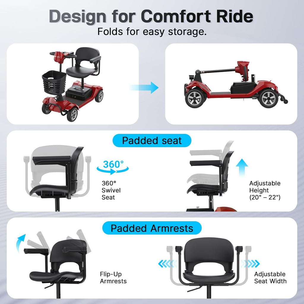 T4 4-Wheel Mobility Scooter for Seniors/Adults, Max 12.4 Miles