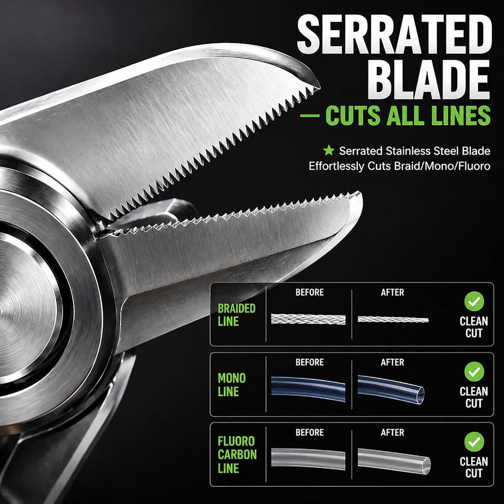 Portable Fishing Line Cutter with Retractors, Hook Eye Cleaner and Knot Tying Tool, Stainless Steel Braided Line