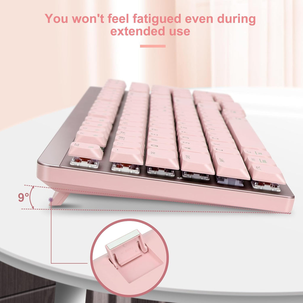 Wireless Keyboard and Mouse Combo, 2.4Ghz Cordless Mechanical Keyboard and Silent Mouse for Business, Low-Profile Red