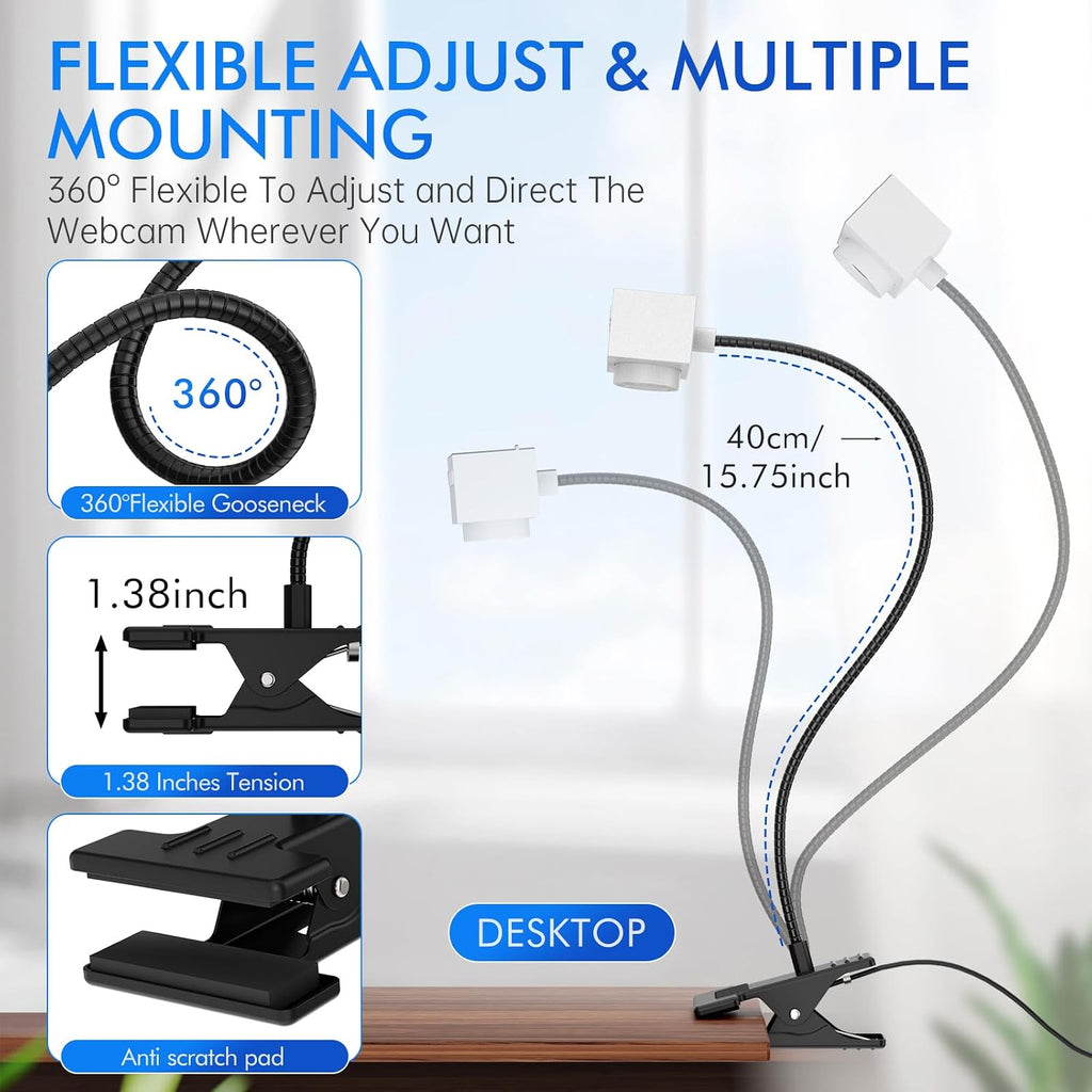 Webcam for PC, HD 1080P 30fps Laptop Camera USB with Adjustable Gooseneck, Full-Body View for Presentation Desktop