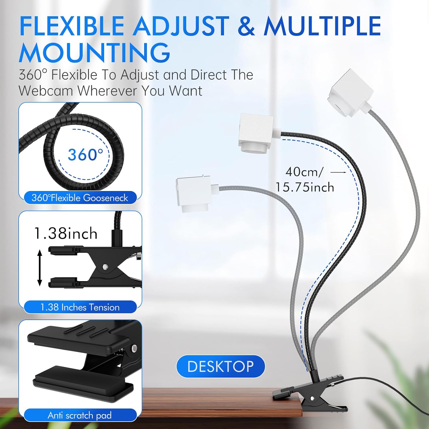 Webcam for PC, HD 1080P 30fps Laptop Camera USB with Adjustable Gooseneck, Full-Body View for Presentation Desktop