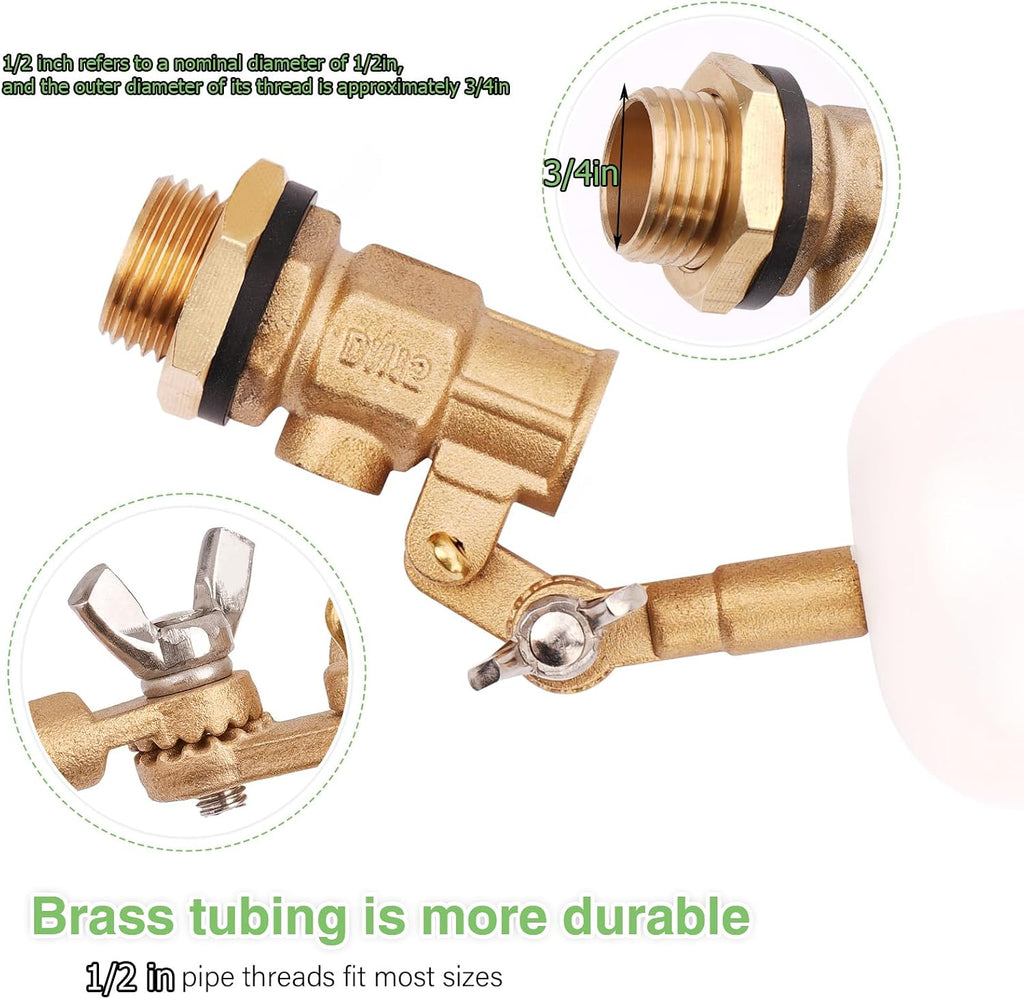 2 Pack 1/2 Inch Brass Water Float Valve Pool Auto Fill Float Valve