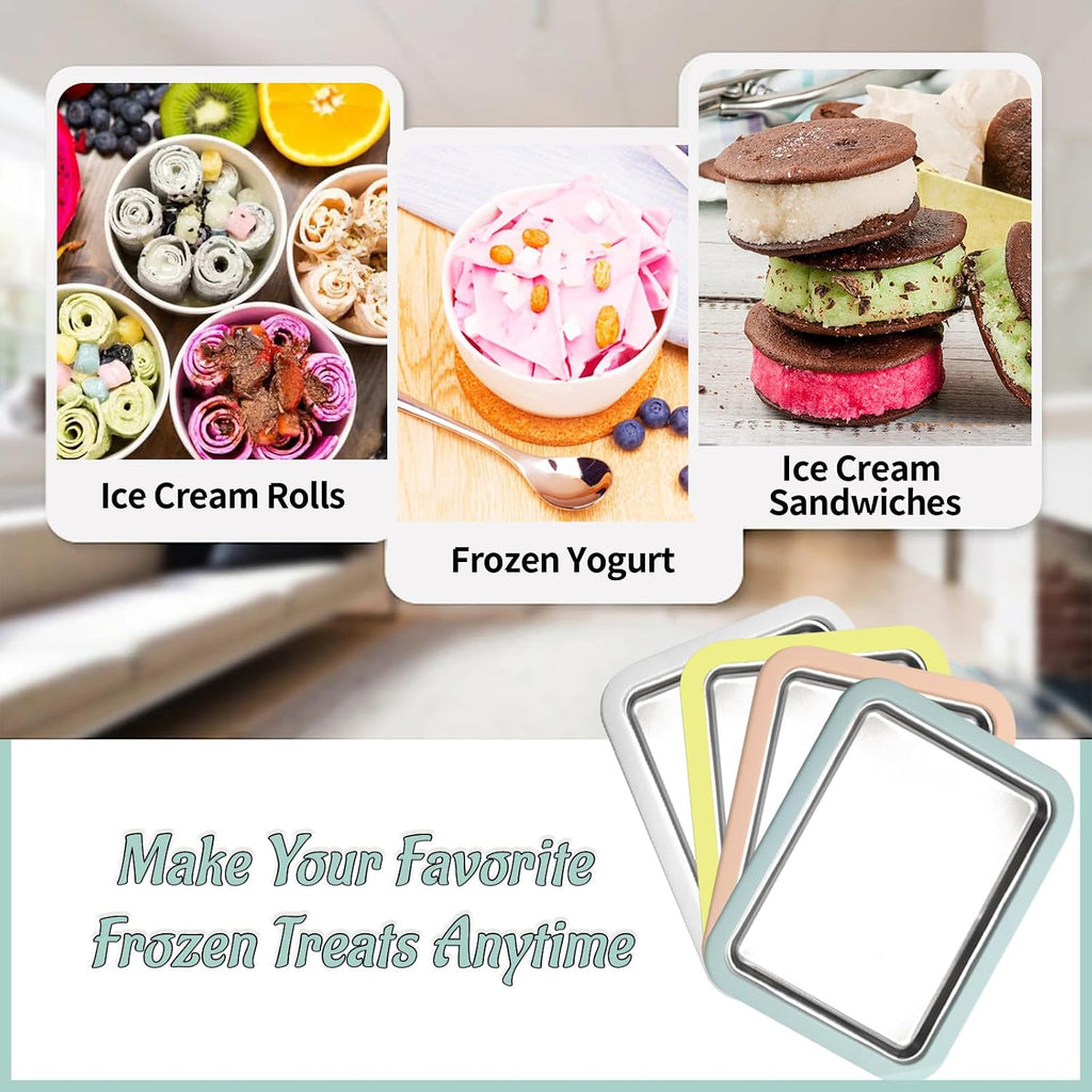 Rolled Ice Cream Maker, Instant Ice Cream Roller Tray with 2 Spatulas