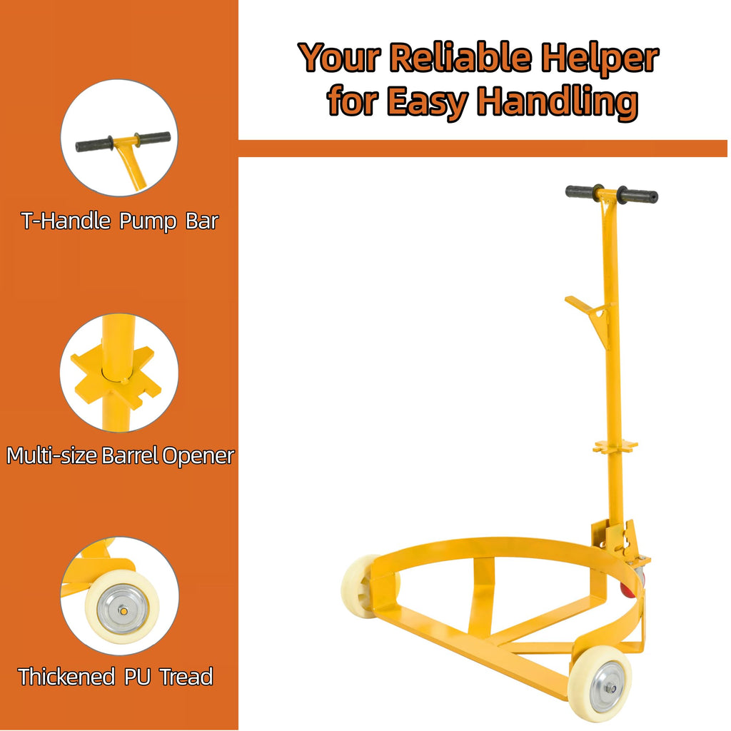 55 Gallon Drum Dolly with 3 Wheels, Yellow