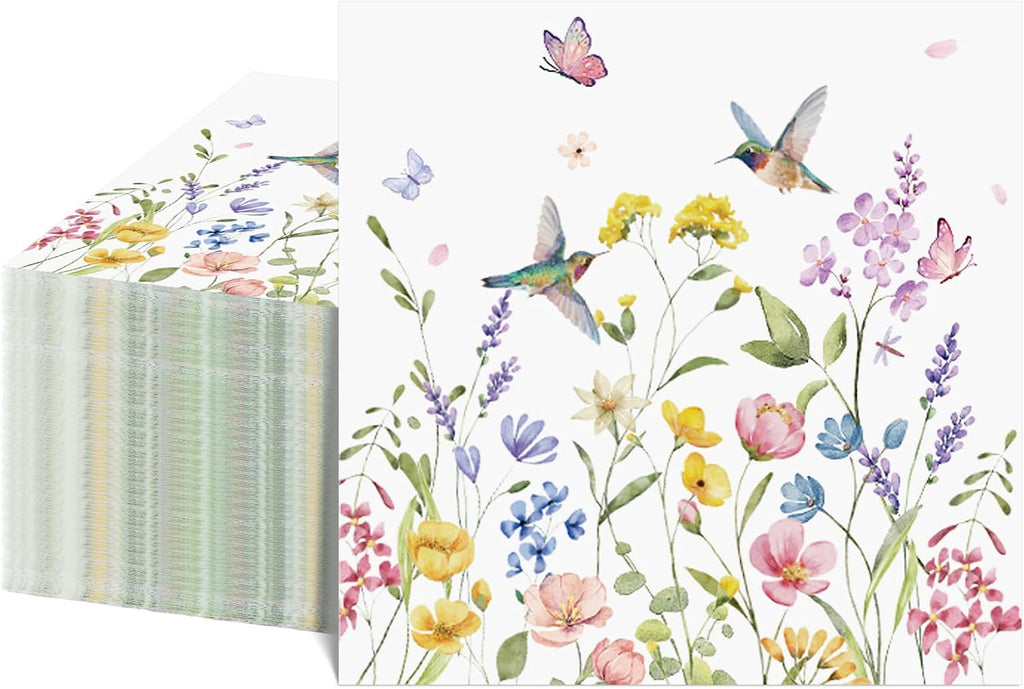 100 Pcs Wildflower Napkins, 5" Floral Cocktail Napkins