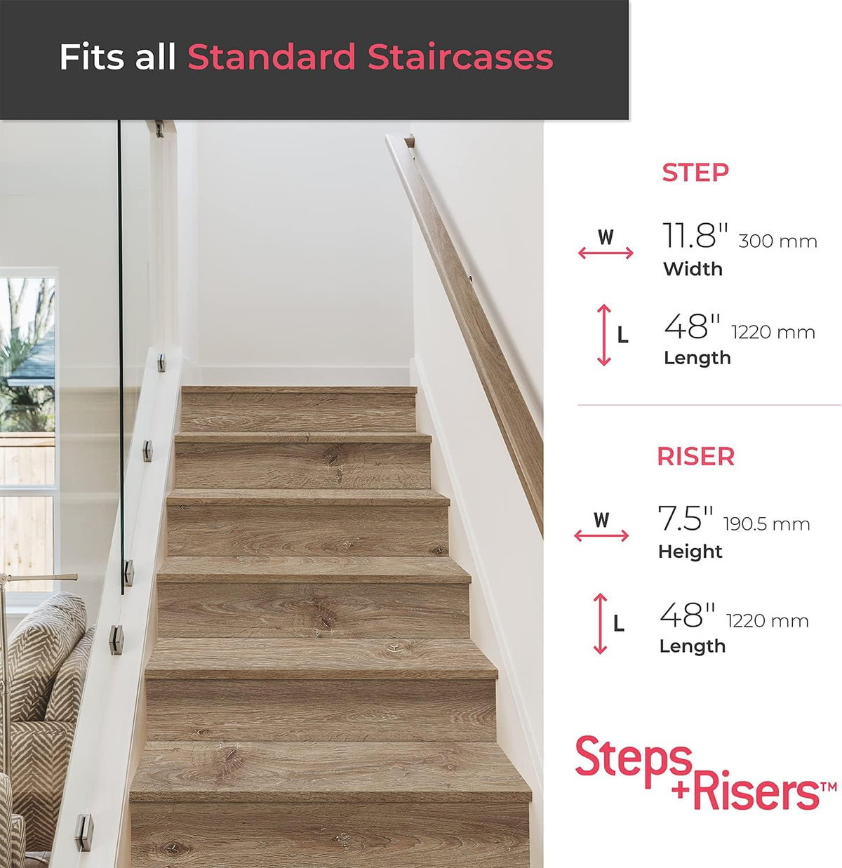 Lucida MaxCore Stair Tread Riser 7.31x48in 28mil 6mm Click Lock LVP