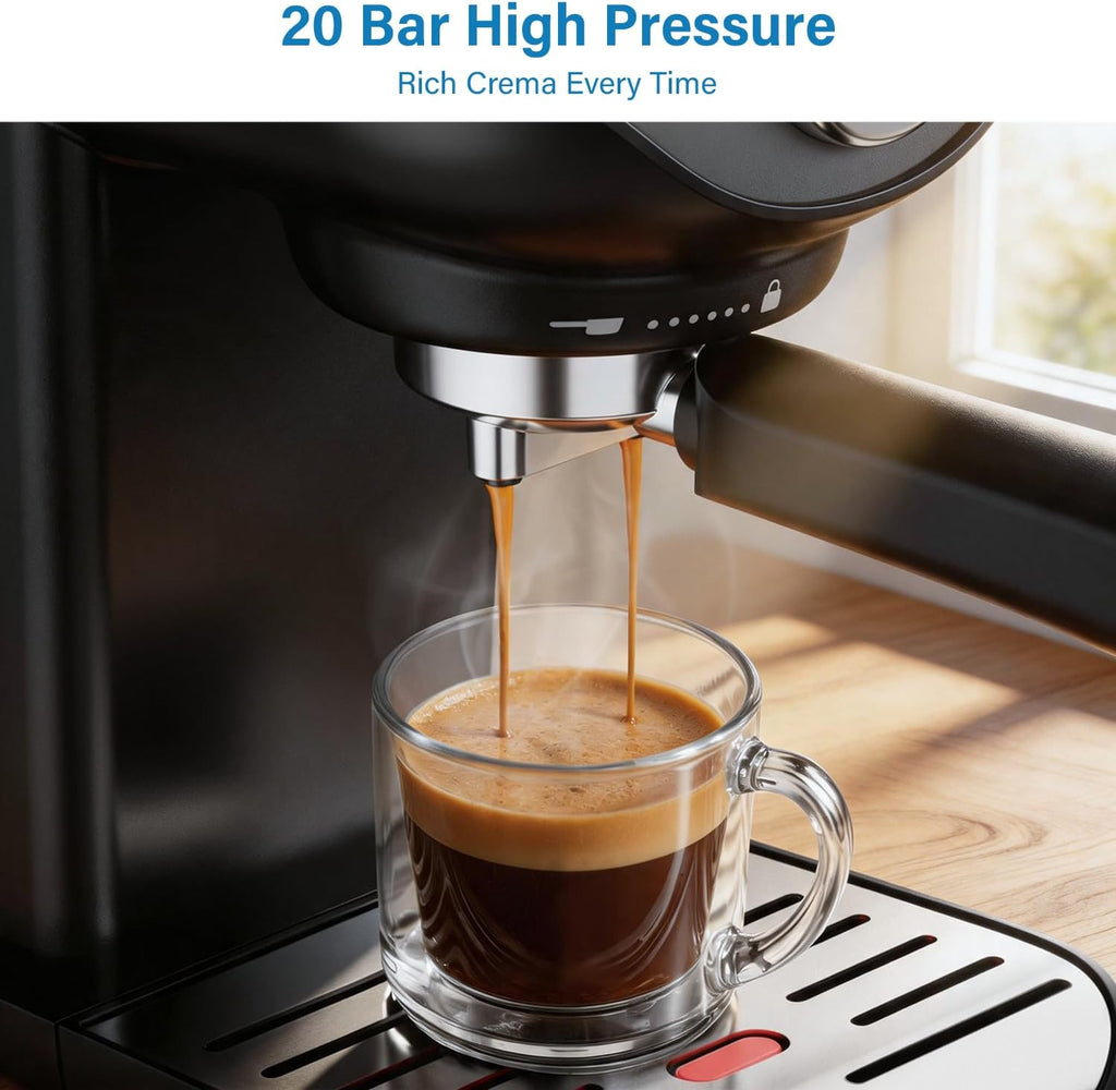 Espresso Machine, Compact Espresso Maker with Milk Frother | 20-Bar Pump, PID Control, Low Vibration Coffee Maker
