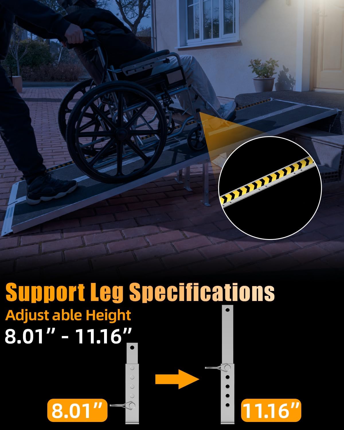 7ft Wheelchair Ramp with 4 Support Legs, Seamless Portable Aluminum Ramps for Wheelchairs for Home Steps & Stairs