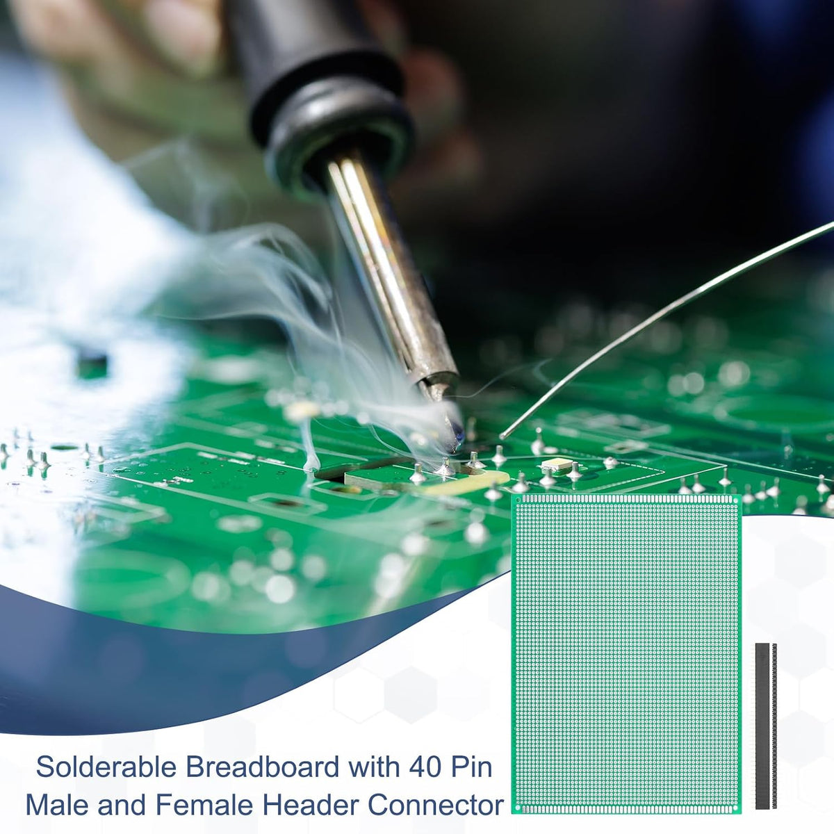 5Pcs 20x15cm PCB Prototype Board w 40-Pin Headers, Green